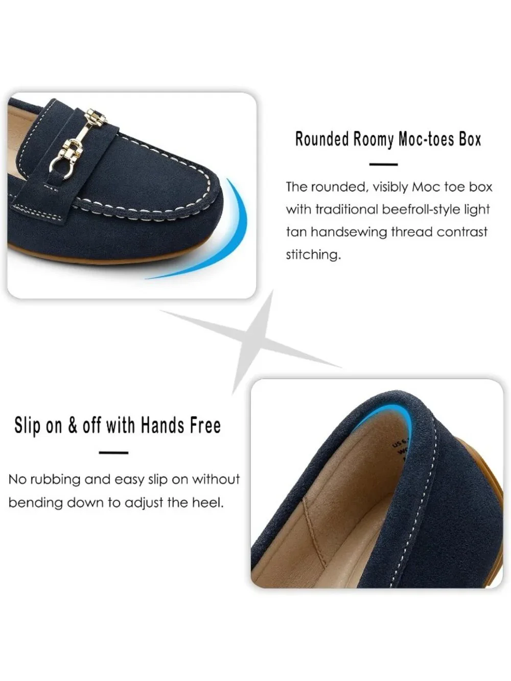 🆕Women's Navy Blue Suede Leather Comfortable Lightweight Loafers Slip-On Casual